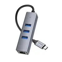 Adapter Hoco HB34 3 x USB-C to USB 3.0  and RJ45 with Data Transfer 1000Mbps Metal Grey