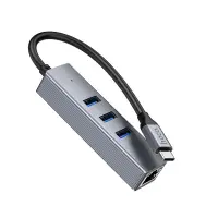 Adapter Hoco HB34 3 x USB-C to USB 3.0  and RJ45 with Data Transfer 1000Mbps Metal Grey