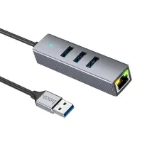 Adapter Hoco HB34 3 x USB to USB 3.0  and RJ45 with Data Transfer 1000Mbps Metal Grey