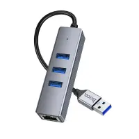 Adapter Hoco HB34 3 x USB to USB 3.0  and RJ45 with Data Transfer 1000Mbps Metal Grey