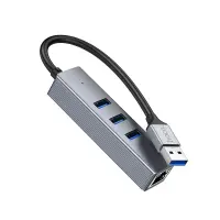 Adapter Hoco HB34 3 x USB to USB 3.0  and RJ45 with Data Transfer 1000Mbps Metal Grey