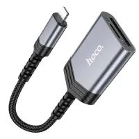 Memory Card Reader Hoco UA25 2 in 1 Lightning 480Mbps and 2TB for Micro SD/SD OTG Short and Anti-bending Cable Metal Grey