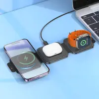 Wireless Foldable Charger Pad Hoco CQ4 Unique 3-in-1 15W 3 Devices Charging with Atmosphere Indicator