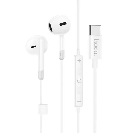 Hands Free Hoco M109 Earphones Stereo USB-C Compatible with All USB-C Devices White 1.2m