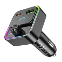 Bluetooth FM Transmitter Hoco E81 Fantasy USB-C 30W+USB 18W PD30W+QC3.0 v5.0 LED Display Black