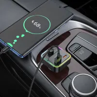 Bluetooth FM Transmitter Hoco E81 Fantasy USB-C 30W+USB 18W PD30W+QC3.0 v5.0 LED Display Black