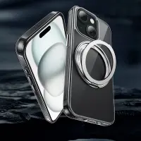 Case Hoco Stand Magnetic Case 2 in 1 Mag-Charge 360° Rotating Ring for Apple iPhone 15 Transparent