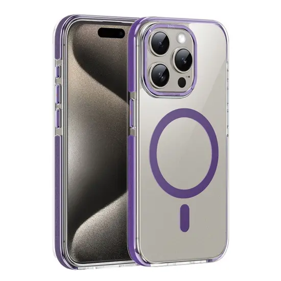 Case Hoco Magnetic Premium Series Anti-Drop Magnetic Mag-charge for Apple iPhone 15 Pro Max Transparent Purple