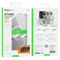 Case Hoco Stand Magnetic Case 2 in 1 Mag-Charge 360° Rotating Ring for Apple iPhone 15 Plus Transparent