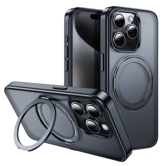 Case Hoco Stand Magnetic Case 2 in 1 Mag-Charge 360° Rotating Ring for Apple iPhone 15 Pro Black