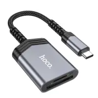 Memory Card Reader Hoco UA25 2 in 1 USB-C 480Mbps and 2TB for Micro SD/SD OTG Short and Anti-bending Cable Metal Grey