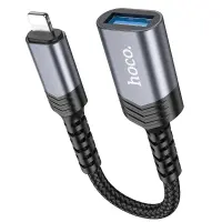 Hoco UA24 Lightning to USB with OTG 480Mbps Charging Function 5V/2A and Short Anti-bending Cable Grey