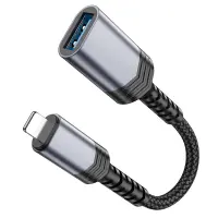 Hoco UA24 Lightning to USB with OTG 480Mbps Charging Function 5V/2A and Short Anti-bending Cable Grey