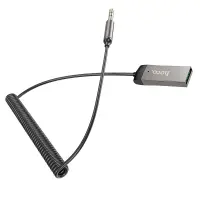 Bluetooth Audio Receiver Hoco E78 Benefit v5.3 USB and 3.5mm with Built-in Microphone and Spiral Cable 120cm Grey