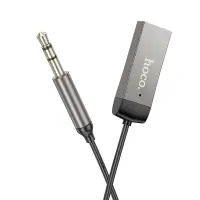 Bluetooth Audio Receiver Hoco E78 Benefit v5.3 USB and 3.5mm with Built-in Microphone and Spiral Cable 120cm Grey