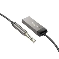 Bluetooth Audio Receiver Hoco E78 Benefit v5.3 USB and 3.5mm with Built-in Microphone and Spiral Cable 120cm Grey