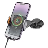 Car Mount Hoco HW8 Transparent for Dashboard for Devices 15W 4.5"-7" and Automatic Clamping Grey