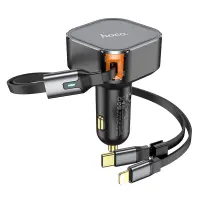 Car Charger Hoco NZ13 Clever USB-C PD30W QC3.0 and Lightning PD27W with Retractable Cable 90cm Black