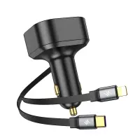 Car Charger Hoco NZ13 Clever USB-C PD30W QC3.0 and Lightning PD27W with Retractable Cable 90cm Black