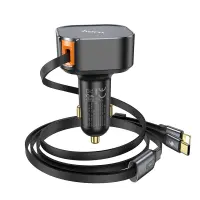 Car Charger Hoco NZ13 Clever USB-C PD30W QC3.0 and Lightning PD27W with Retractable Cable 90cm Black