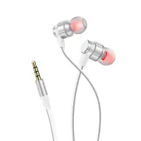 Hands Free Hoco M85 Platinum Sound Universal Earphones Stereo 3.5mm Deep Bass Pearl Silver 1.2m