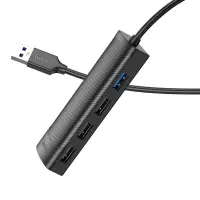 Hub USB Hoco HB41 Easy Safety 4-in-1 USB σε 3xUSB 3.0 5Gbps 1.2m Black