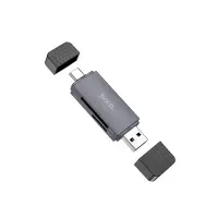 Memory Card Reader Hoco HB45 Spirit 2-in-1 USB 2.0 and USB-C to SD and Micro SD 480Mbps with 2TB Capacity Metal Grey