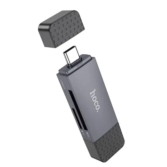 Memory Card Reader Hoco HB45 Spirit 2-in-1 USB 3.0 and USB-C to SD and Micro SD 5Gbps with 2TB Capacity Metal Grey