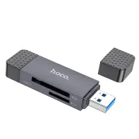 Memory Card Reader Hoco HB45 Spirit 2-in-1 USB 3.0 and USB-C to SD and Micro SD 5Gbps with 2TB Capacity Metal Grey