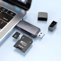 Memory Card Reader Hoco HB45 Spirit 2-in-1 USB 3.0 and USB-C to SD and Micro SD 5Gbps with 2TB Capacity Metal Grey