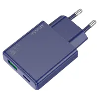 Travel Charger Hoco N45 Biscuit Dual Port Charging USB-C PD30W and USB 18W QC3.0 Slim Titanium Blue