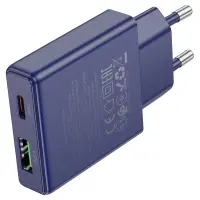 Travel Charger Hoco N45 Biscuit Dual Port Charging USB-C PD30W and USB 18W QC3.0 Slim Titanium Blue