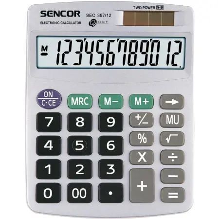 Calculator Dual 12 digits LCD Display Sencor SEC 367/12 Grey