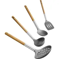 Wood Handle Nylon Cooking Utensil Set 4pcs Lamart LT3900 Brown/Grey