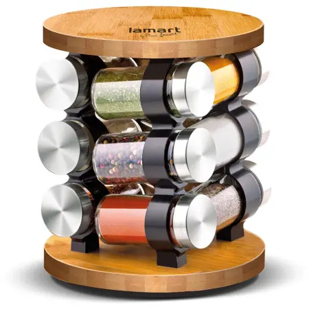 Spice Jars Glass on Rotating Base 12pcs SAPOR Lamart LT7051 Brown