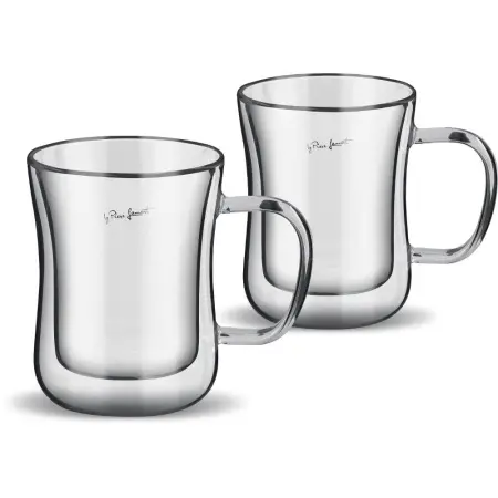 Set Coffee Glass Cups with Handle Double Wall 400ml Lamart LT9033 Transparent 2pcs