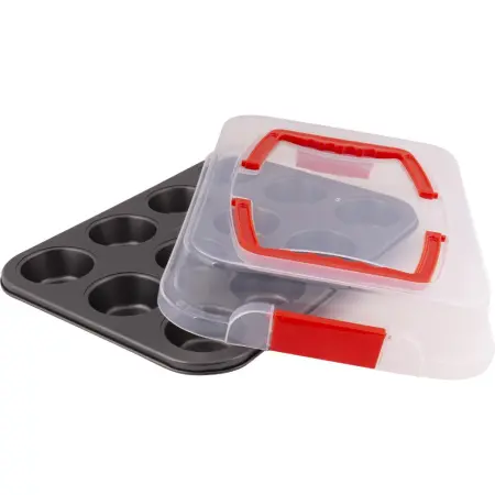 Pastry Mold for 12 Muffins with Lid Non-Stick 35×26.4cm Lamart LT3103 Black/Red