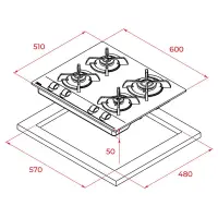 Built-in Glass TEKA Gas Hob 4 Zones No Frame 60cm GBC 64000 KBA Black