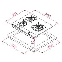 Built-in Glass TEKA Gas Hob 3 Zones No Frame 60cm GBC 63010 KBA Black