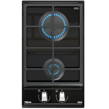 Built-in Glass Domino TEKA Gas Hob 2 Zones with 9 Adjustment Levels 30cm GZC 32300 XBA Black