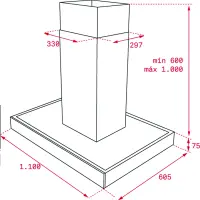 Island / Ceiling Chimney Hood TEKA 3+1 Speeds EcoPower 782 m3/h 110cm DPL 1185 ISLAND Silver