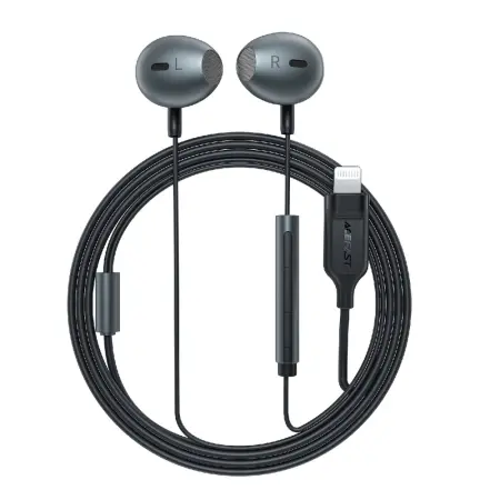 Hands Free Acefast L1 Earphones Stereo Lightning Apple Certified MFI Black1.2m