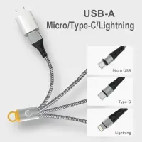 Cable Shell 3 in 1 CB-MTF03 USB  to Micro-USB, Lightning, USB-C 2.4A 15cm Braided