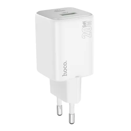 Hoco N41 Almighty Travel Charger with 1xUSB-A 18W and USB-C 20W Charging Outputs White