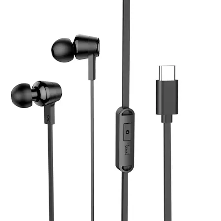 Hands Free Hoco M86 Oceanic Universal Earphones Deep Bass Stereo Compatible with All Devices USB-C  Black 1.2m