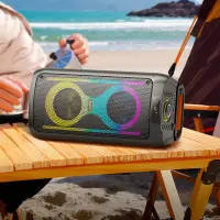 Portable Speaker Hoco HA6 Danny BT V5.3 15Wx2 4500mAh 5h Playback with Micro SD USB RGB LED Lighting and Wireless Microphone