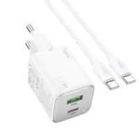 Hoco N41 Almighty Travel Charger with 2 USB QC3.0 18W and USB-C PD20W Charging Outputs with cable USB-C 1m White