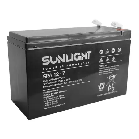 Sunlight VRLA AGM (12V 7Ah) 2.05kg 151mm x 65mm x 94mm