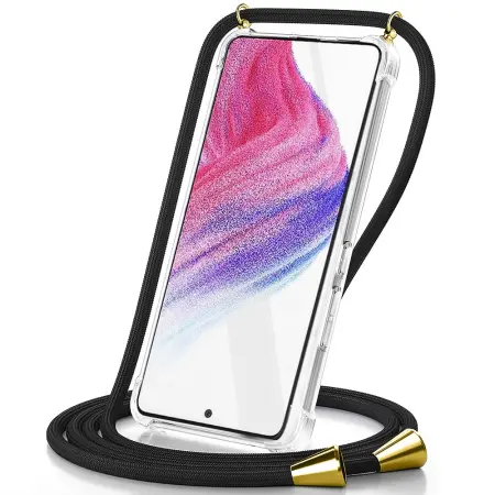 Case Ancus Crossbody for Apple iPhone 16 Transparent with Black Strap