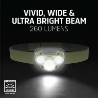 Energizer Vision HD Headlamp 3 Led 260 Lumens IPX4 with Lantern Case and batteries 3 x AAA Green